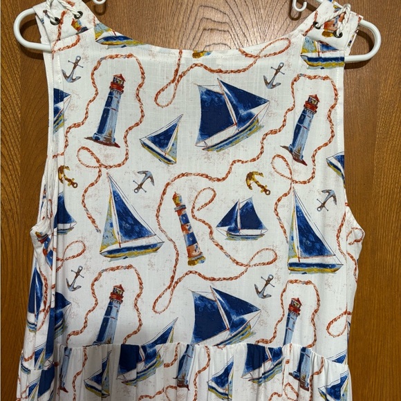 Nautical Print Sail Boats and Lighthouse Print on Sleeveless Maxi Dress - Picture 5 of 9
